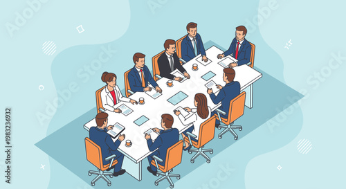 Business people sitting around conference table.