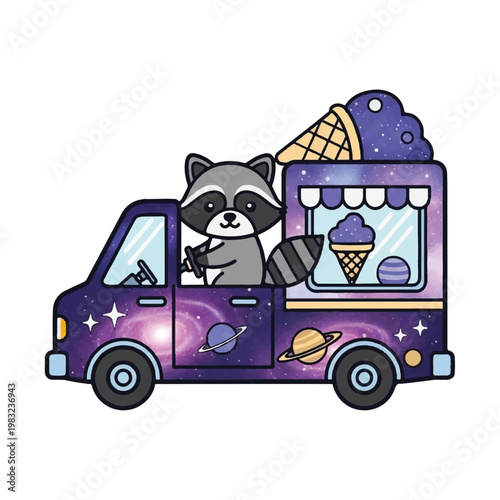 Raccoon in ice cream truck.
