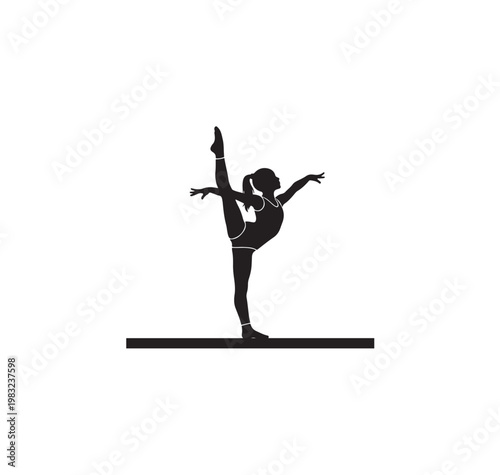 Silhouette of a Gymnast Performing a Split on a Balance Beam.