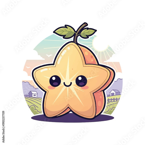 Star shaped fruit with smiling face.