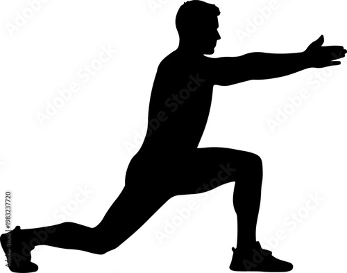 Silhouette of man doing lunges exercise for fitness and workout.