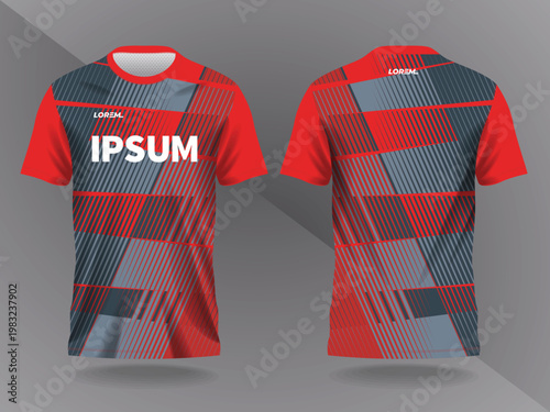 dark red and black abstract background and pattern for sport jersey design and mock up. front and back view template