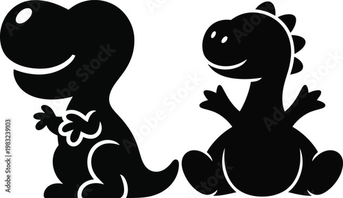 Black silhouette of dinosaur in a stylized cartoon design