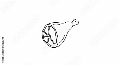 Black and white outline drawing of a raw meat cut with bone