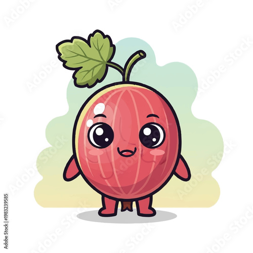 Cute cartoon plum character smiling.