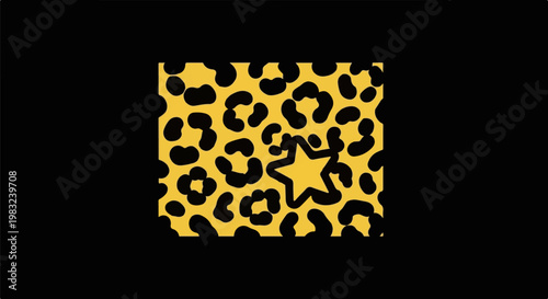 Bold star silhouette overlaying a vibrant yellow and black spotted pattern