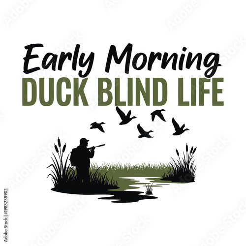 Early morning duck hunting scene with a man in a blind tshirt design
