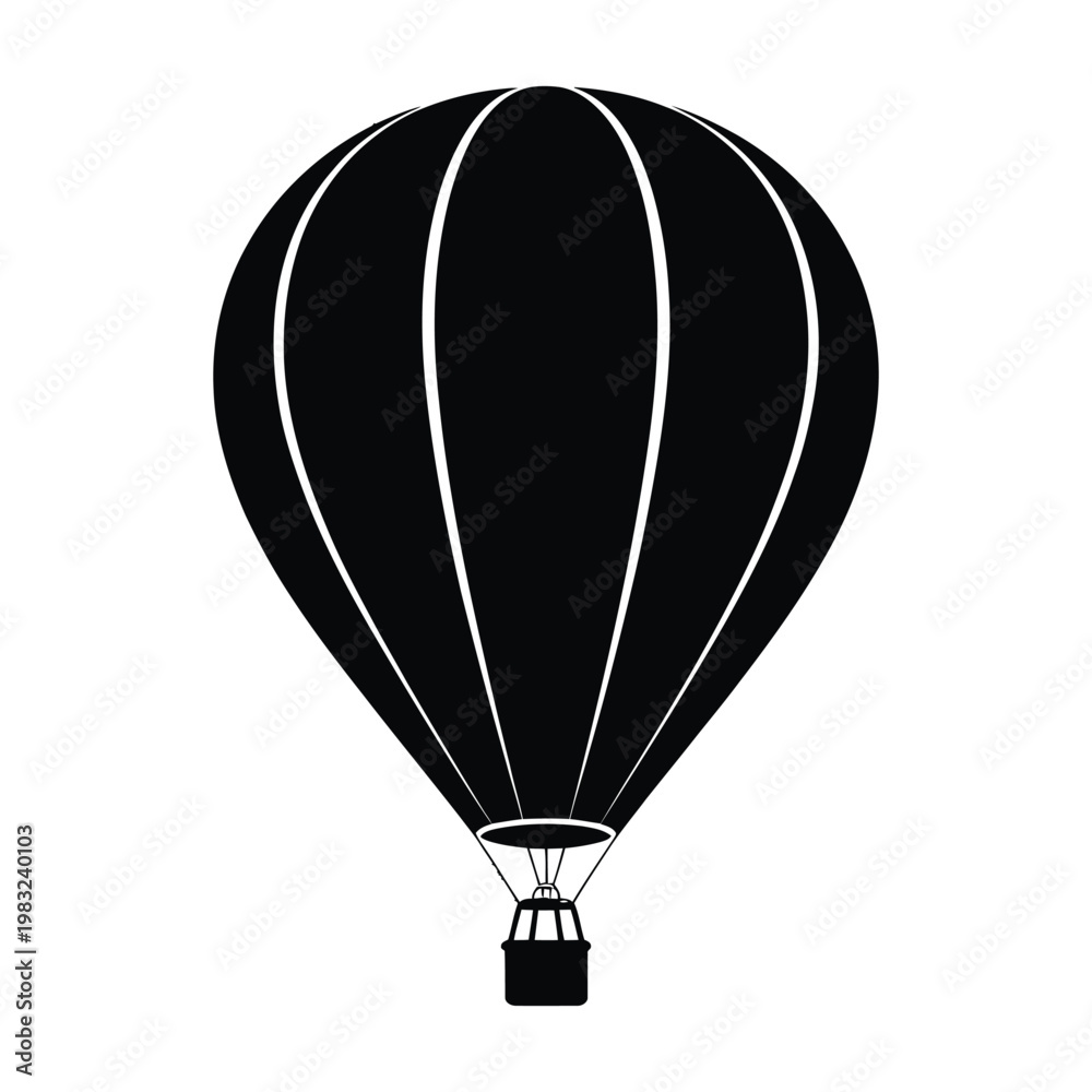 Fototapeta premium A striking black hot air balloon graphic against a light gray background silhouette