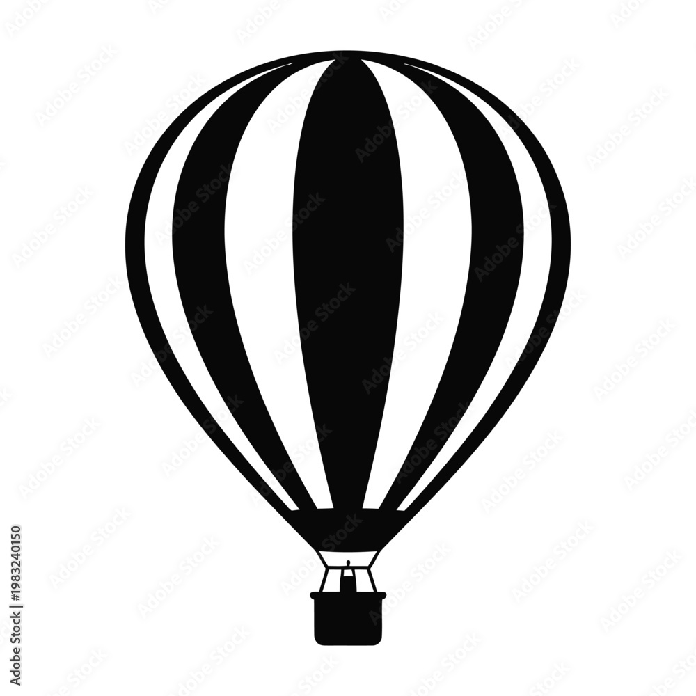 Fototapeta premium A striking black hot air balloon graphic against a light gray background silhouette