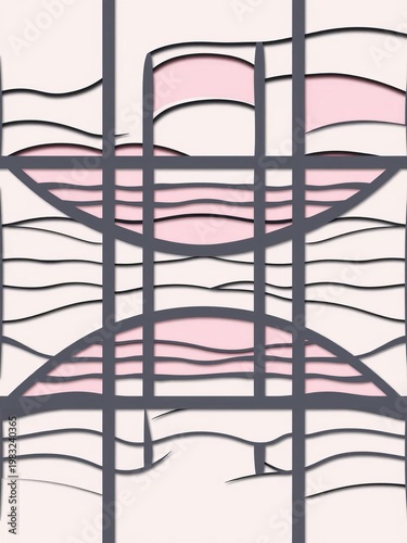 Abstract geometric panels with distorted wavy grid, laser cut design for decorative stencils,  wavy lines, geometric