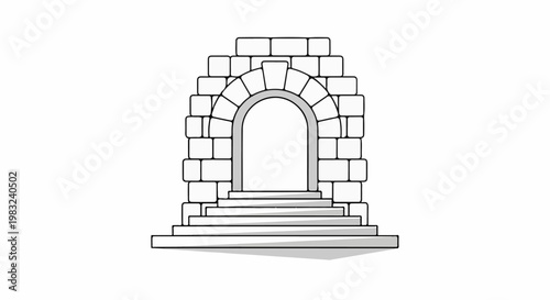 An arched stone doorway with multiple steps leading up to it