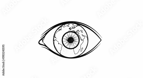An artistic drawing of an eye with the planet Earth as its iris
