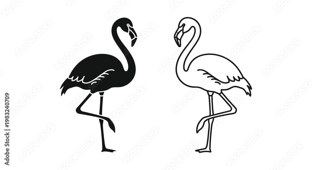 Obraz premium Elegant Black and White Flamingo Illustrations - Unique Bird Art Vector