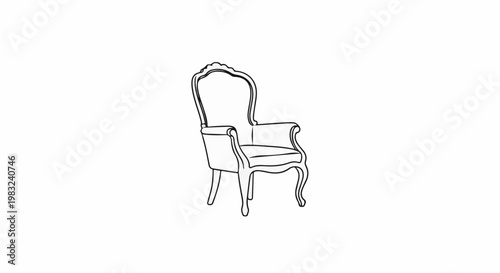 An elegant, upholstered armchair with scrolled arms and carved legs