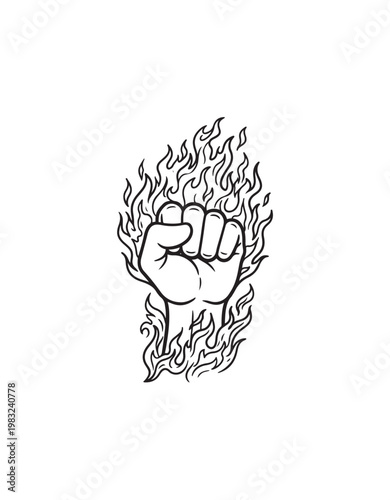 Fist on Fire Symbol of Power and Strength.