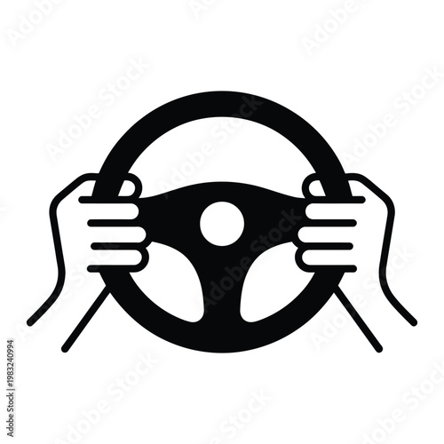 Hands firmly gripping a steering wheel symbolizing control and transportation silhouette high-quality