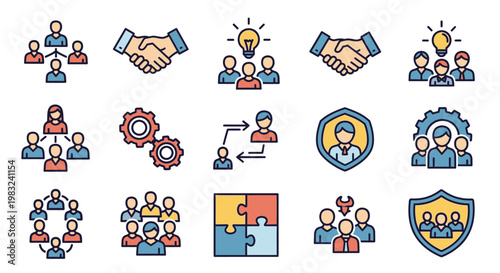 Business Teamwork Partnership Collaboration Icons.
