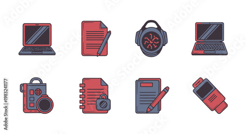 Collection of modern electronic devices icons.