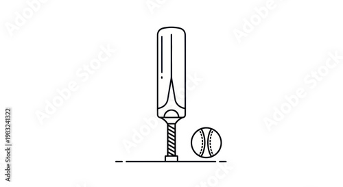 Cricket bat and ball icon, simple line art illustration, sports equipment