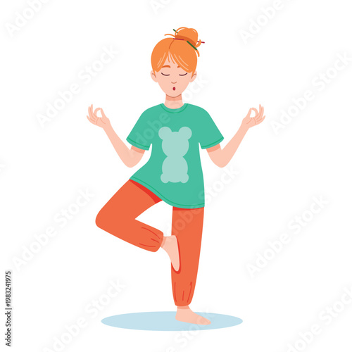 Young woman doing yoga tree pose balance meditation concept