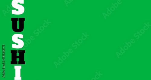 Digital animation of sushi text banner with copy space on black background