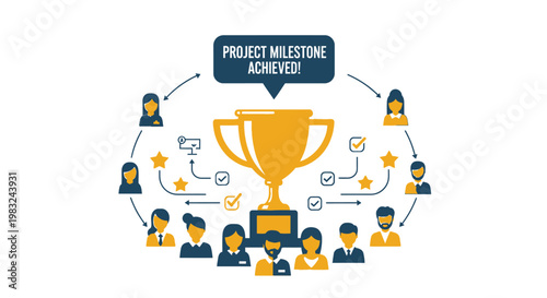 Golden Trophy with People Celebrating Achievement.