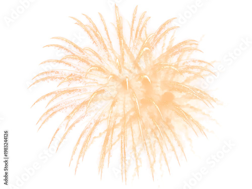 Vibrant orange firework exploding in the air isolated on transparent background