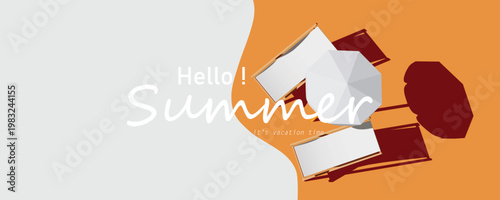 Top view beach chairs and umbrella summer background vector illustration