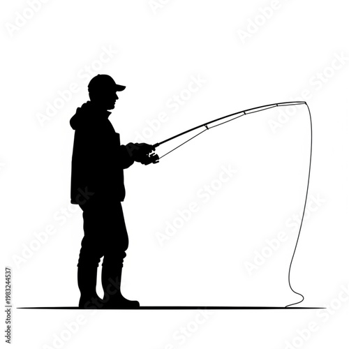 Man Fishing with Bent Rod Silhouette.