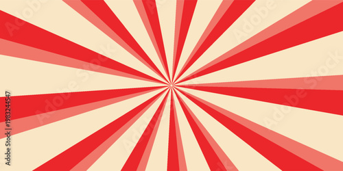 Circus background and spiral retro rays vector pattern. Vintage poster of red white sun or star burst radial lines with grunge texture, circus, carnival, summer fair or chapiteau backdrop,eps.10