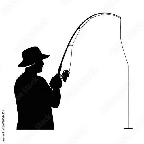 Man Fishing with Bent Rod Silhouette.