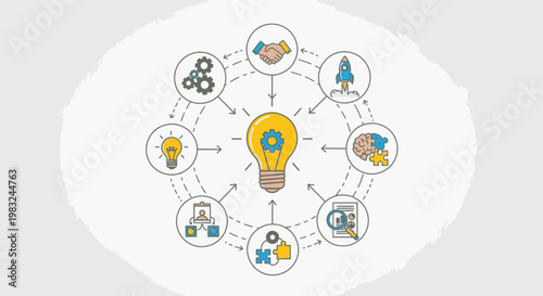 Light Bulb With Various Icons Around.