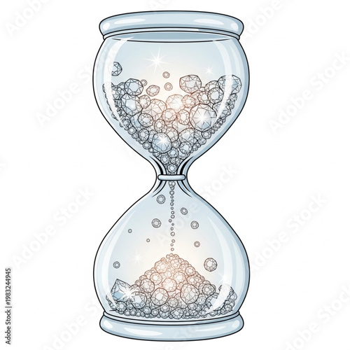 Hourglass with Sand Flowing Through Glass.