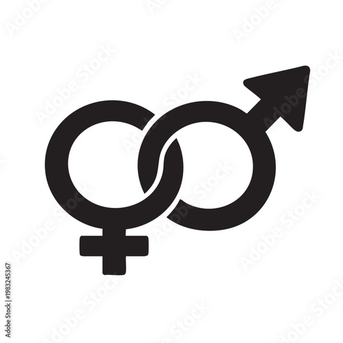 Interlocked Male and Female Gender Symbols Icon for Equality and Relationship Concept