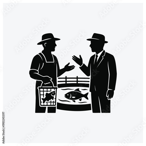Man discussing fish farming with a businessman.