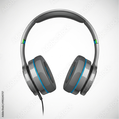 Modern Headphones with Blue Accents and Cable.