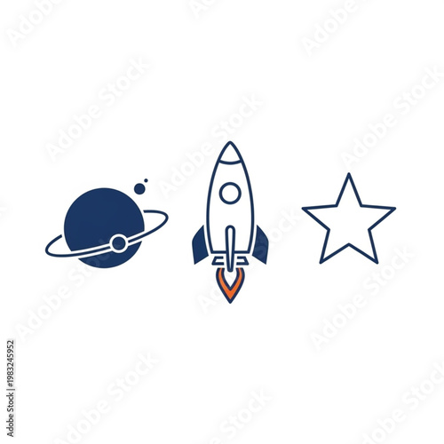 Illustration of Space Rocket and Celestial Bodies.