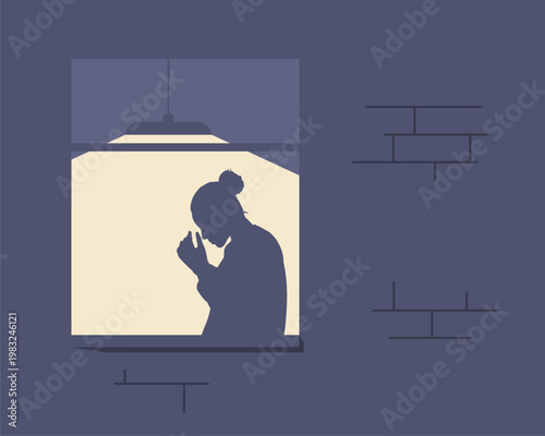 Abused young woman against window background. Stop violence against women. Family scandal, crisis, domestic violence and abuse. Frightened woman being harassed and bullied by her partner.