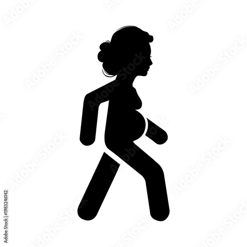 Pregnant woman silhouette. Motherhood sign. A female figure in a walking motion, symbolizing movement, pedestrian activity, and basic human action.