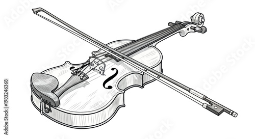 Violin and Bow Sketch - Classic String Instrument Illustration
