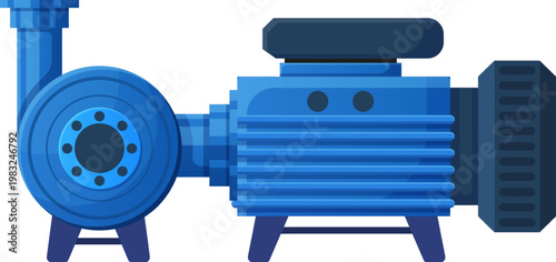 Blue industrial pump moving fluid in a factory or engineering system