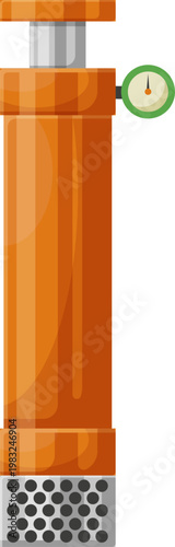 Manual orange bilge pump with a pressure gauge and bottom filter