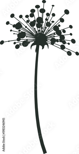 Dandelion seed head dispersing spores in a minimalistic graphic style