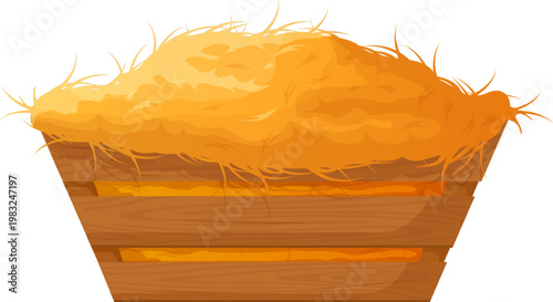 Wooden manger filled with hay, representing a humble cradle for a newborn