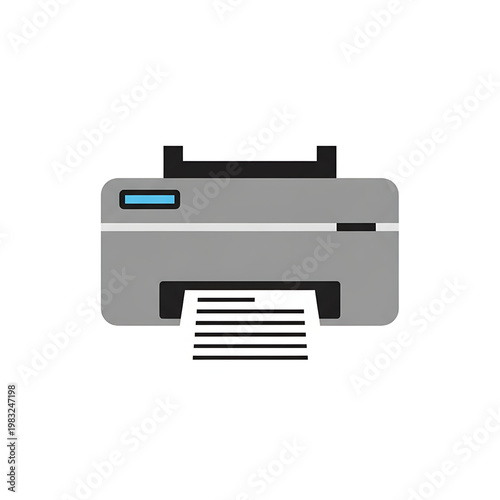 Gray Office Printer Printing Paper Documents.