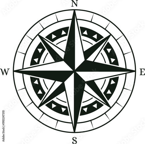 Compass rose showing cardinal points for navigation and pathfinding