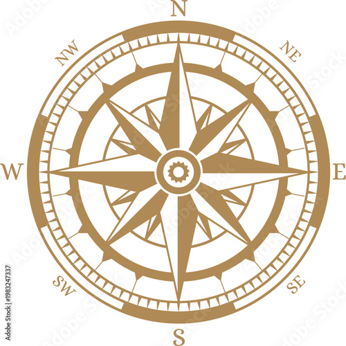 Compass rose vector symbol offering guidance and exploration