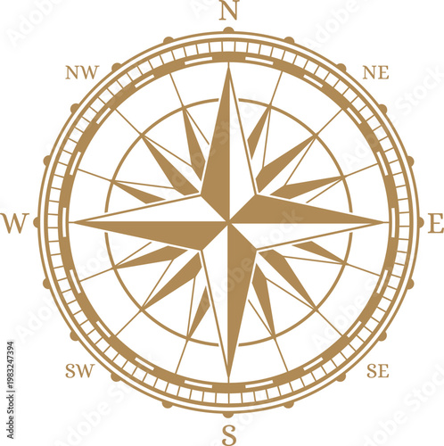 Vintage compass rose showing cardinal and intercardinal points for navigation