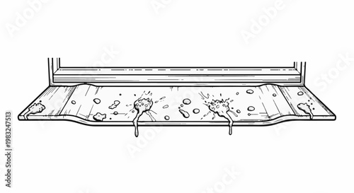 Bird droppings on a window sill with drips