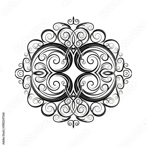 Intricate Black Swirling Floral Pattern Design.